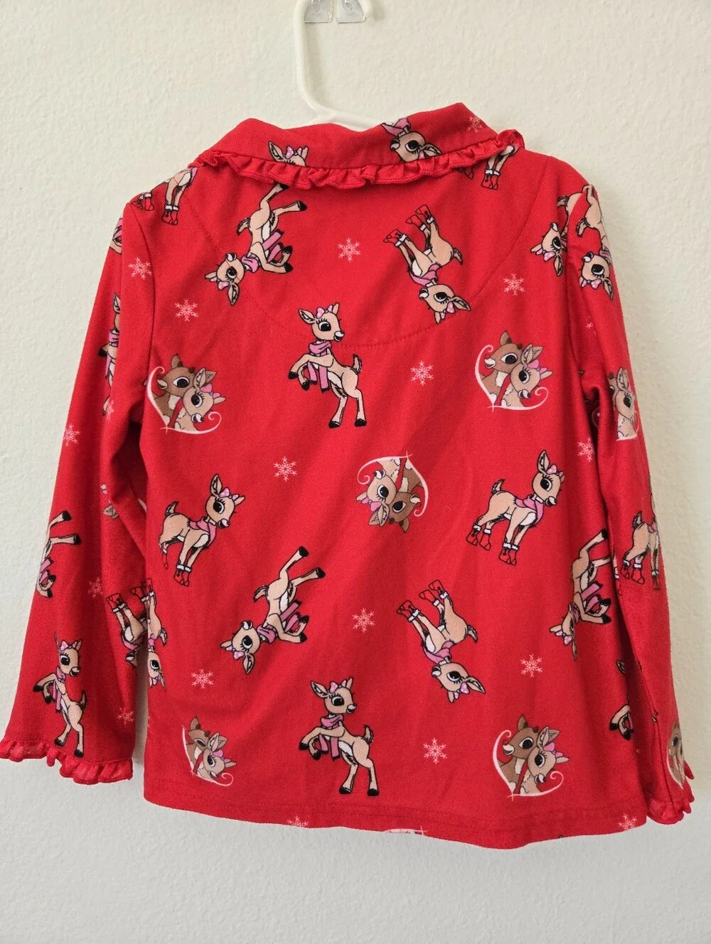 Clarice Reindeer Snow Cute Toddler Girl's Red Holiday Button Down Pajama SET